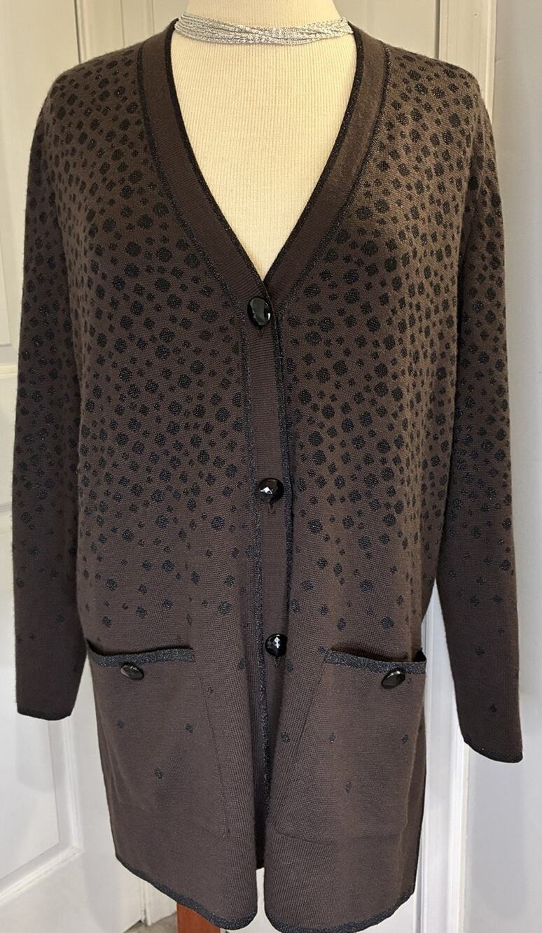 Vtg 80s Arthur Kohler Medici Cardigan Sweater Duster Ombre Dot Wool Blend US 16